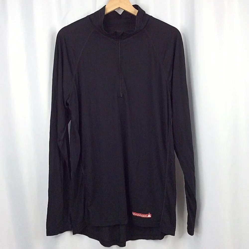 Gordini Lavawool 1/4 Zip Pullover Shirt Large Black Merino Wool Blend Base Layer